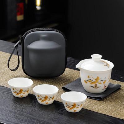 Портативный керамический дорожный чайный набор Mingzhanxuan (1 чайник, 3 чашки)