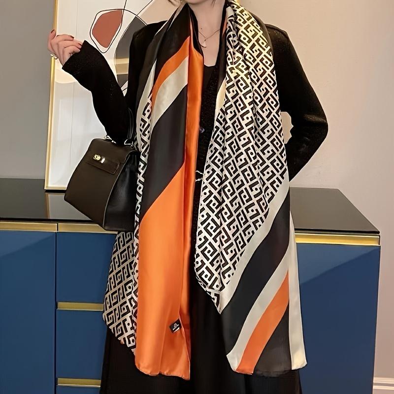 Роскошный бренд Хаки шарф с принтом букв Элегантный тонкий гладкий атласный платок Летний ветрозащитный солнцезащитный большой шарф для женщин