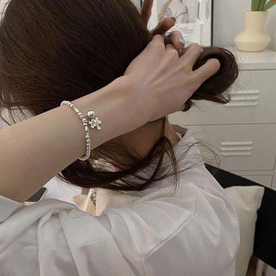 Стерлингового серебра 925 пробы, шарики с буквами, эластичный браслет-цепочка для женщин, простые корейские ручные украшения