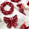 Wine Red Snowflake Reindeer Pendant Flocked Xmas Tree Hanging Pendant  Party Favors