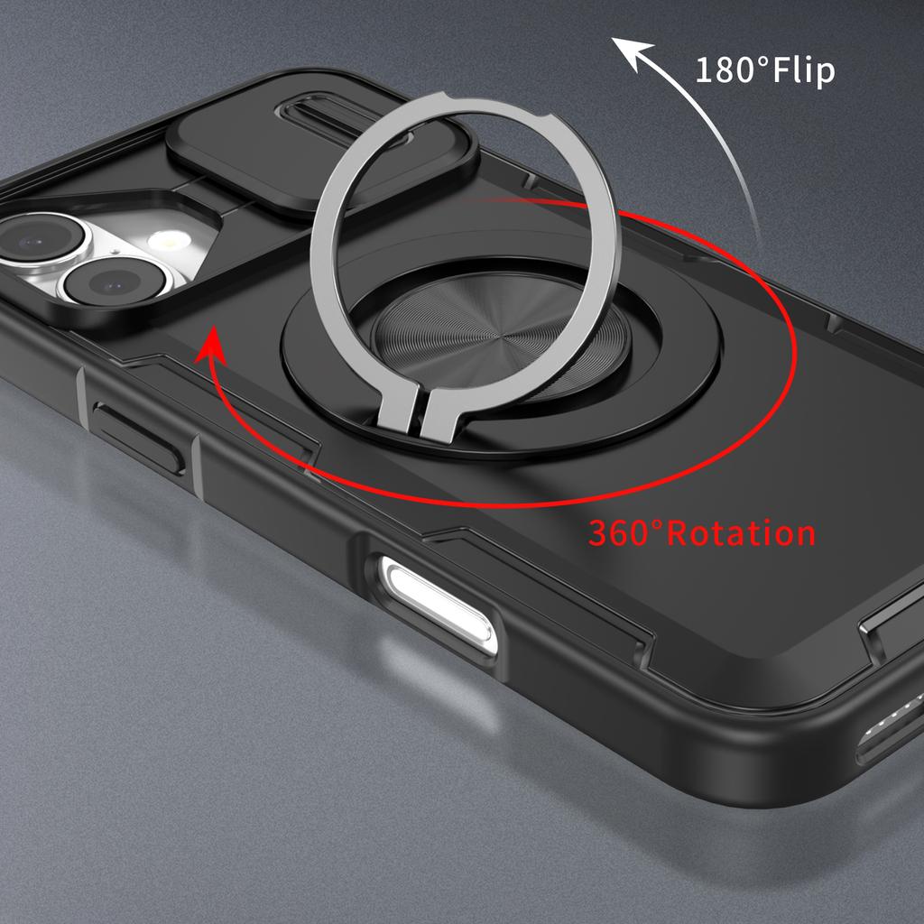 Case for iPhone 16 Plus - TPU+PC, Black, With Stand