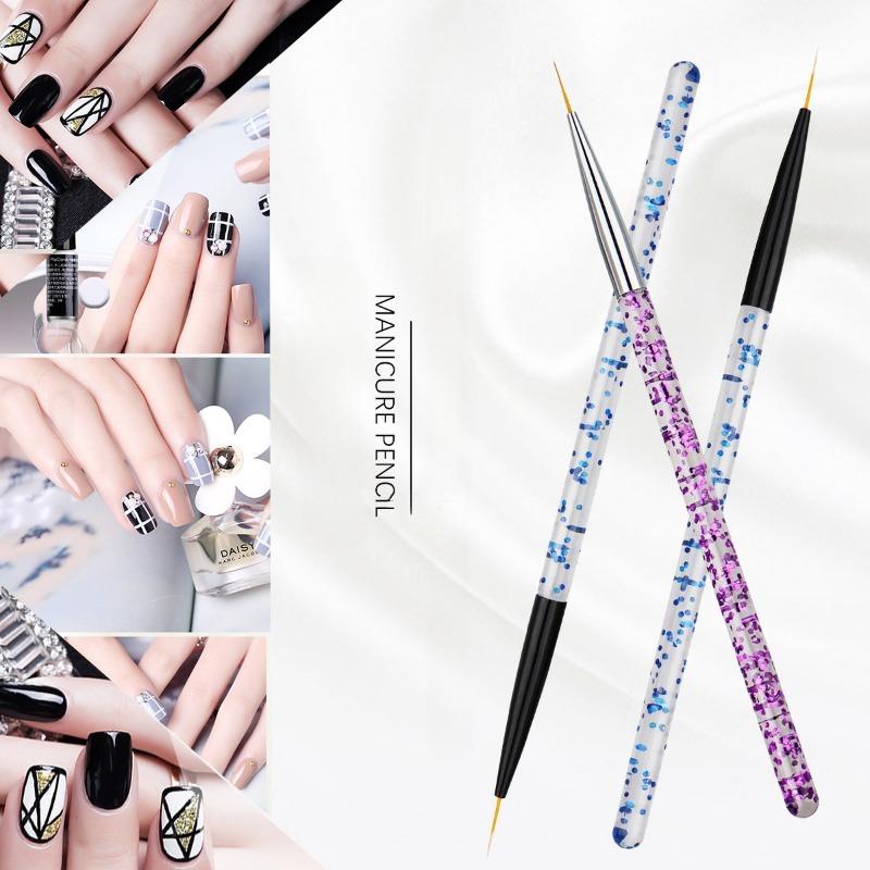 Exquisite Nail Art Brush Acrylic Pen Rod Delicate Brush Head Nail Art Drawing Line Detail Brush Flower Checkered Pattern Painting Pen