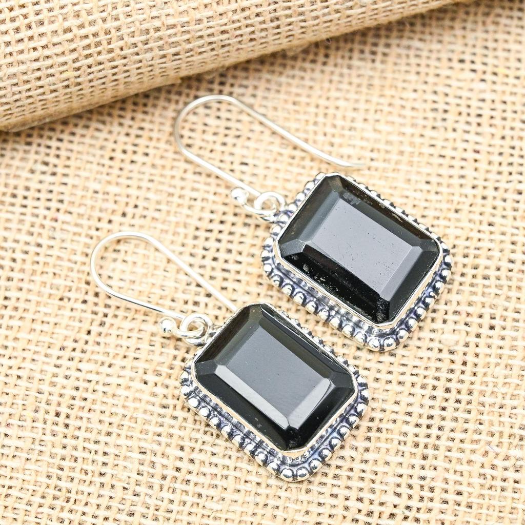 Beauteous Black Spinel Gemstone Handmade 925 Solid Sterling Sliver Jewelry Earrings For Her
