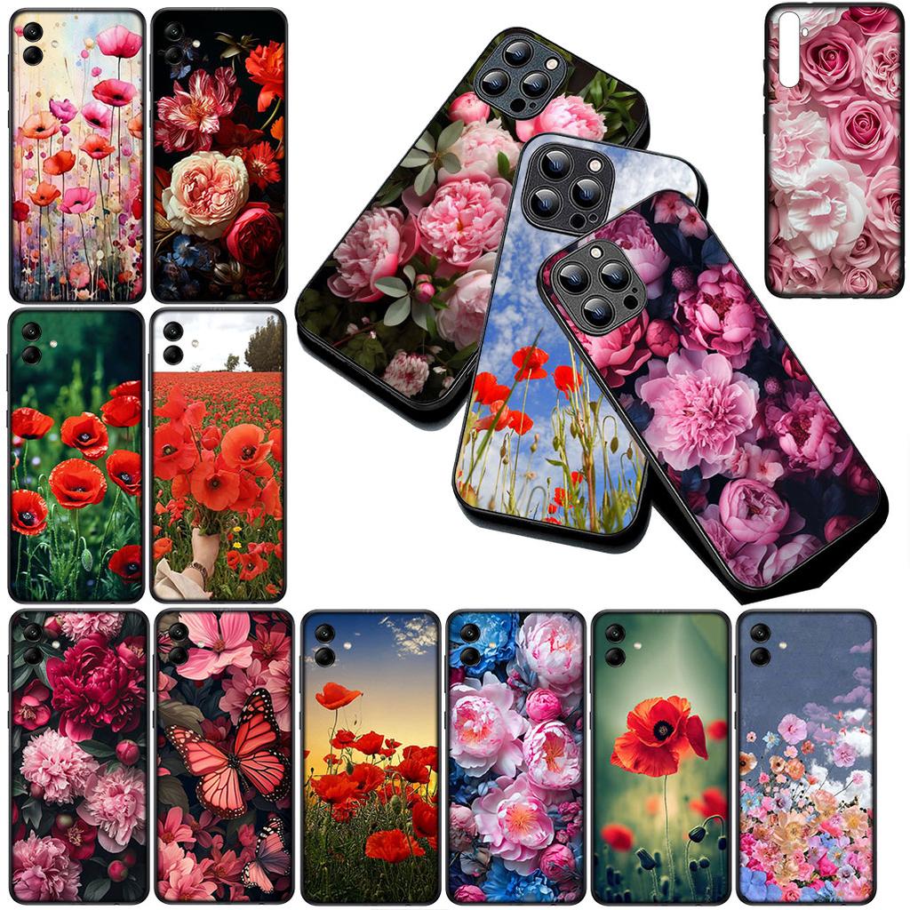 Soft Cover for Apple iPhone 17 Pro XS Max Air 6 7 8 Plus 5 + SE 2022 SE2 16E Casing Phone Case Poppy Flower Bloom Fashion
