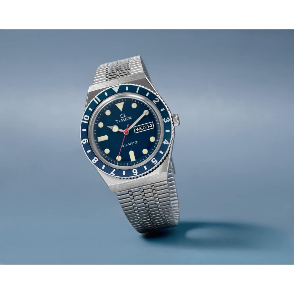 TIMEX Watch QTimex Blue Dial Stainless Steel Acrylic Quartz Japanese Movement 38MM America Watch TW2U61900 Men's Silver