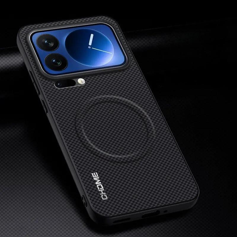 Магнитный кожаный чехол с узором для Xiaomi 17 Pro Max 15T Pro 14 13 12, тонкий, с ощущением кожи, для беспроводной зарядки Magsafe