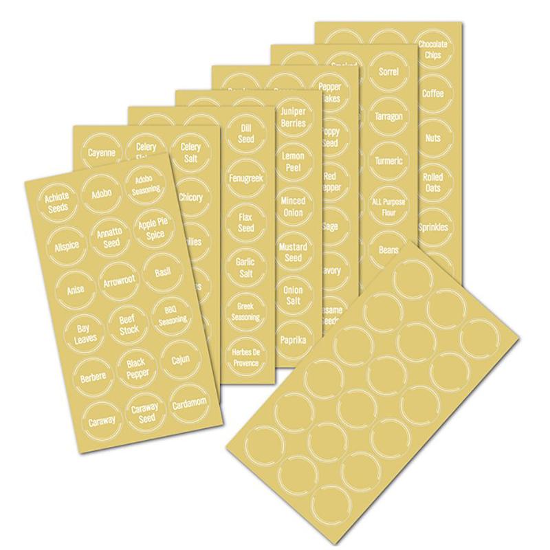 144 печатных этикеток для банок для специй, наклейки для кладовой, круглые наклейки для специй на доске
