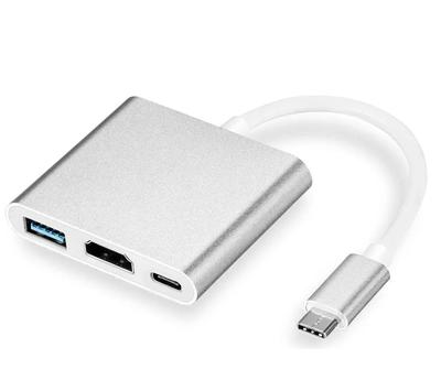Переходник хаб 3 в 1 SUNROZ USB Type-C - HDMI/USB 3.0/Type-C 4K ULTRA HD Silver (A48675)