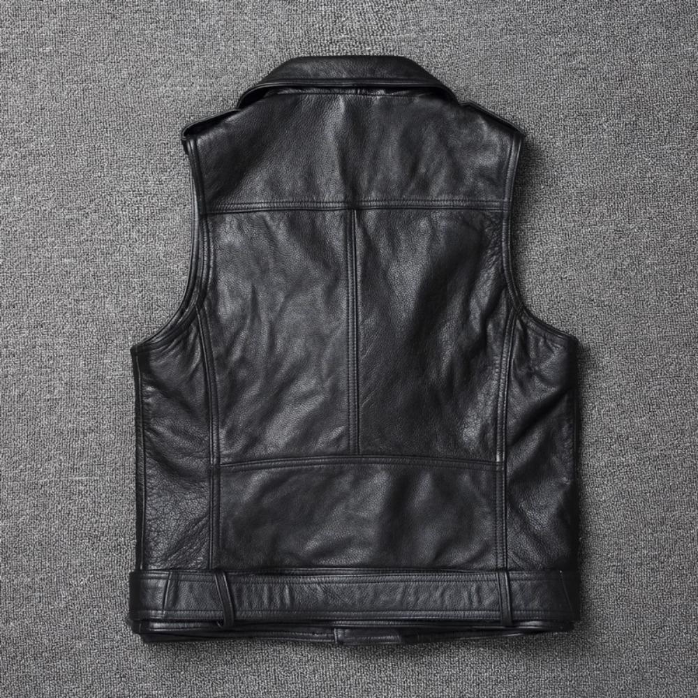 Китайский размер, натуральный жилет из коровьей кожи, поясной жилет для мотоциклистов, мужской байкерский жилет, приталенный крой, куртки из коровьей кожи без рукавов, весна-осень