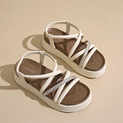 3 сандалии на платформе женские летние новая мода универсальные туфли для пляжа со стразами на мягкой подошве модные туфли