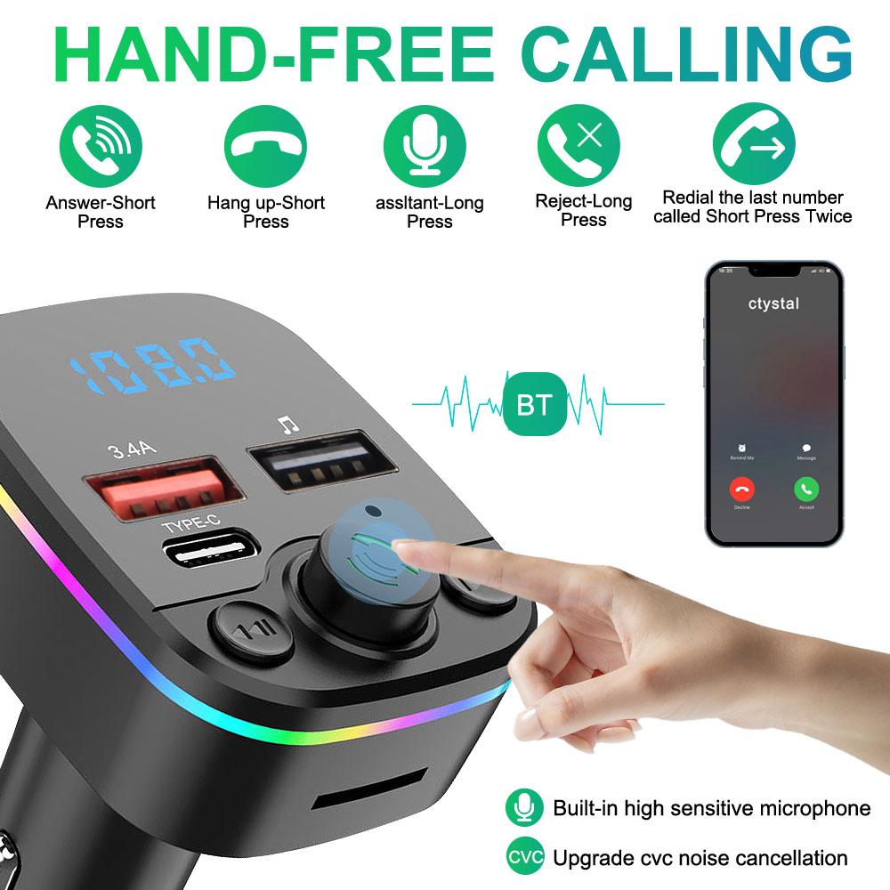 И с Play MP3 Модулятор Handsfree Ambient Bluetooth 5.0 Автомобильный FM-передатчик Многофункциональный беспроводной FM-радио Комплект Быстрое цветное зарядное устройство