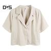 Женский пиджак с лацканами, короткий рукав, свободный крой, пиджак с карманами, однотонный свободный летний деловой пиджак