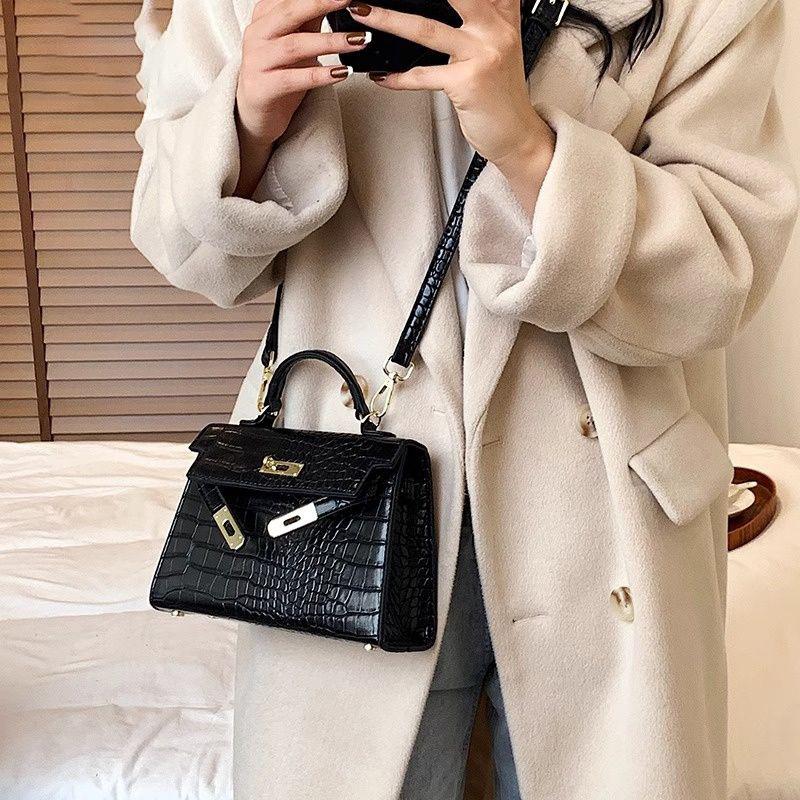 Bag 2025 New Bag Women's Fashion High-end Sense Crocodile Pattern Crossbody Portable Kelly Bag Mini