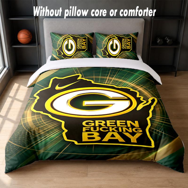 Green Bay Packers Design Bed Bedding Set 1 Duvet Cover + 2 Pillowcases Soft Breathable Household Bed Linens