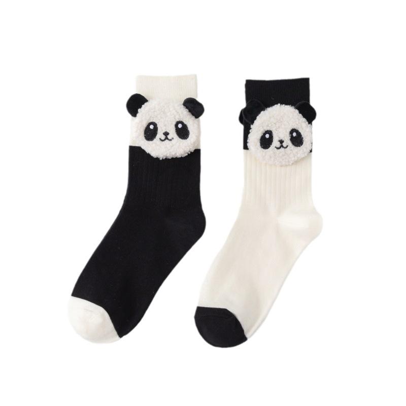 Niche Socks, Black And White Color-Blocking Cow Three-Dimensional Panda Socks, Trendy Sports, Wear Pure Cotton Socks