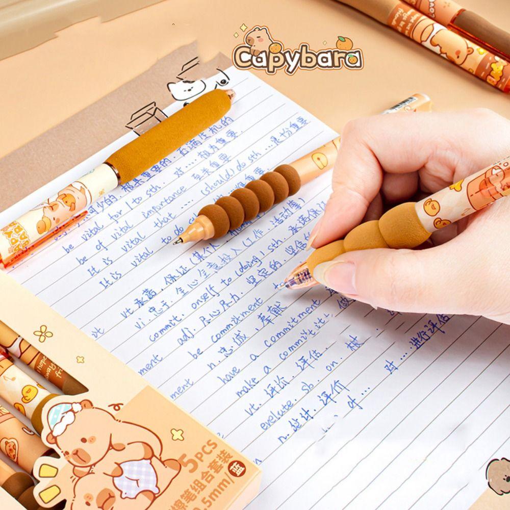 5pcs INS Erasable Pens 0.5mm Neutral Pen Cartoon Erasable Gel Pen Writing Supplies