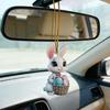 Easter Bunny Ornament 2D Flat Acrylic Bunny Car Rearview Mirror Charm Cartoon Bunny Egg Hanging