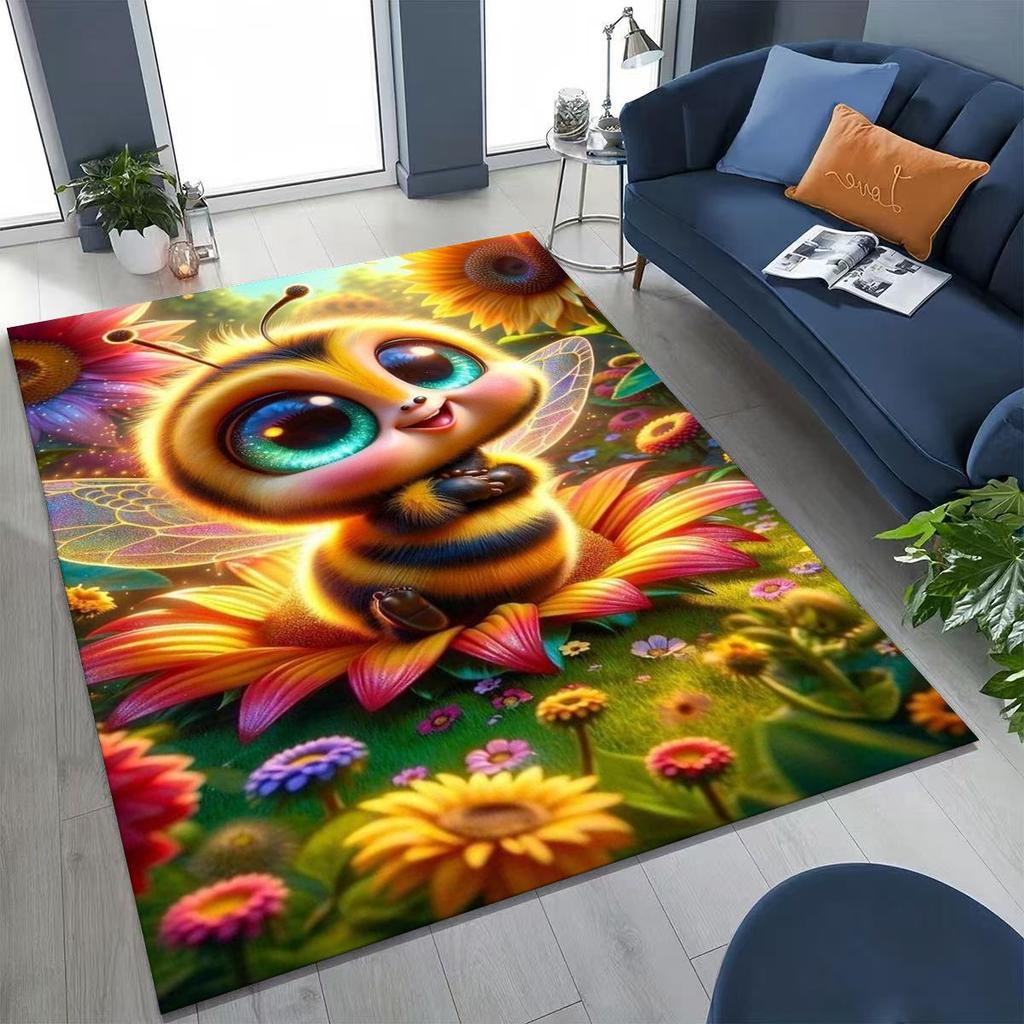 Cute Cartoon Bee HoneyBee Insect Art Rug for Bedroom Living Room Sofa Home Doormat Decor,Large Kids Play Non-slip Floor Mat
