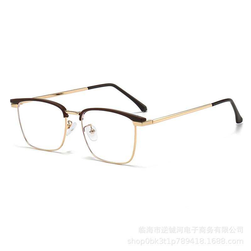 Half frame eyebrow metal glasses men's flat glasses European and American street shooting anti-blue light flat light glasses frame women's tide color-