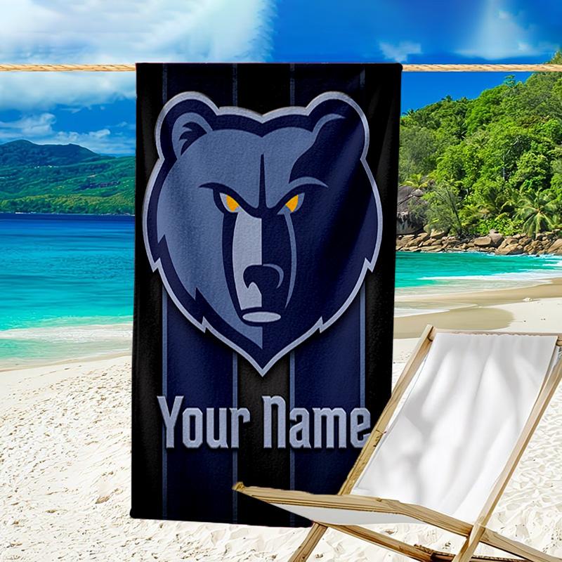Custom Name Beach Towel City Grizzlies Bear Logo Beach Towel, Soft Microfiber, Gift for Her/Him, Birthday, for Pool, Beach, Travel, Fan gifts