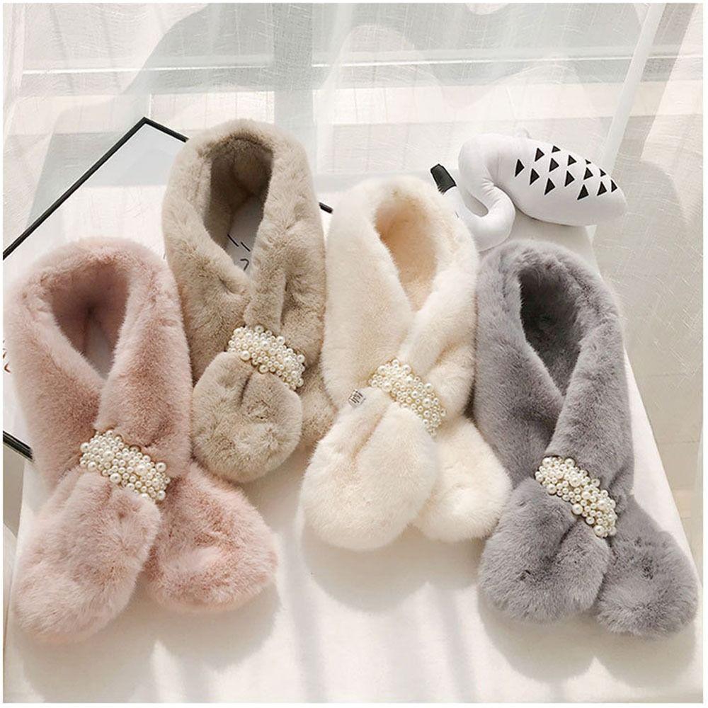 Thicken Shawl Faux Rabbit Fur Plush Neckerchief Wrap Neck Warmer Cross Scarf Solid Color