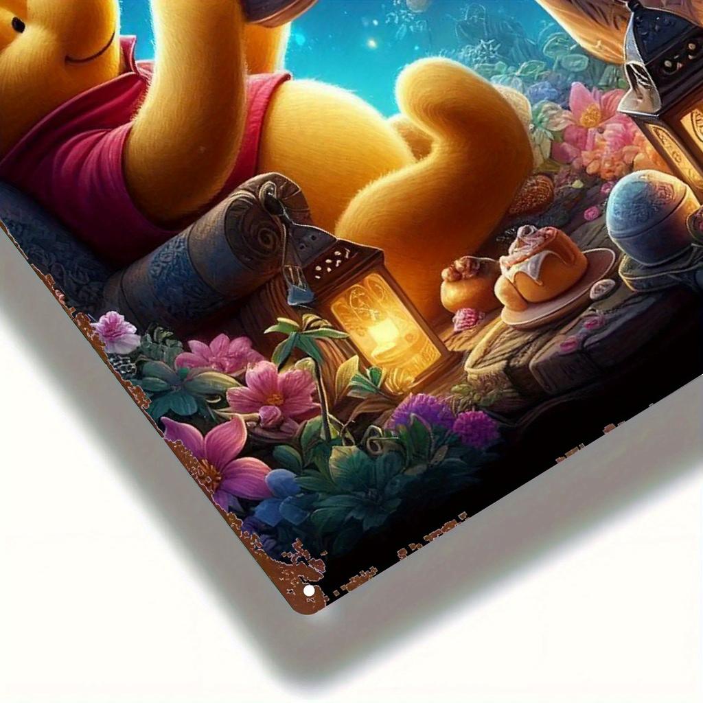 1 шт. Настенное искусство Disney Stitch& Lilo - Завораживающий ночной пейзаж с Медведем с чашкой, Сказочным замком, Звездным небом и Бабочками, Яркий C