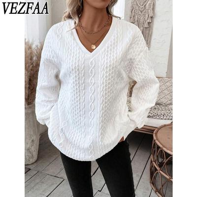 Женская мода повседневная весна осень однотонный принт длинный рукав V-образный вырез пуловеры и длинные рукава