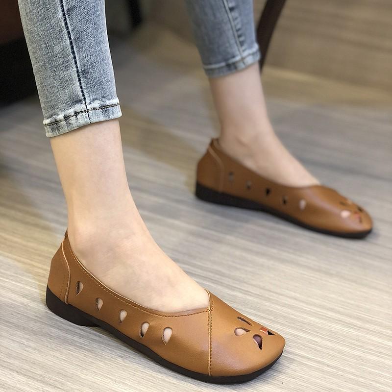 Модная женская обувь 2024 года, лето, новые модные белые туфли на плоской подошве с открытыми носками, женские повседневные кожаные мокасины для женщин