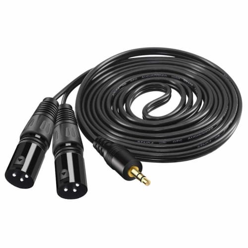WV-9272-1.5B: Two XLR Male to 3.5mm Stereo Mini Plug Unbalanced Line Cable (1.5m, Black)
