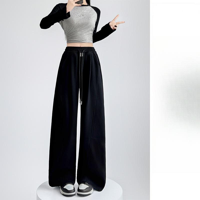 Spring and Autumn Updated Comfortable Fit Leisure Sweatpants High Waisted Narrow Wide Leg Pants