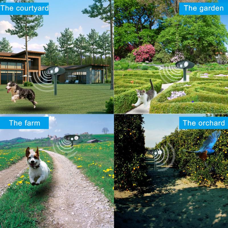 Outdoor Solar Repellent Ultrasonic Animal Pest Repellent Deterrent Scarer Powerful Flashing Light