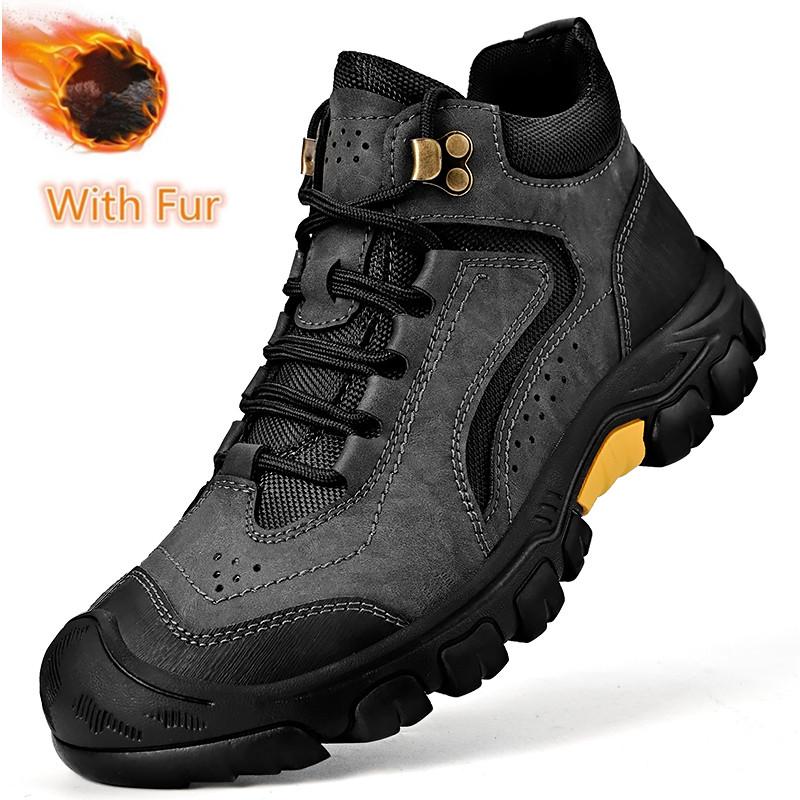 Мужские повседневные кроссовки, зимние ботинки, натуральная кожа, стильные мужские ботинки для отдыха 2024 года, роскошные ботильоны, теплые плюшевые зимние ботинки с мехом