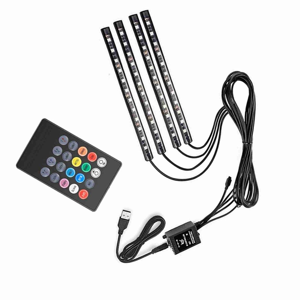 Car LED Light Strip, EECOO 4pcs Car Interior Light Music LED Lighting Kit Underdash Lights with