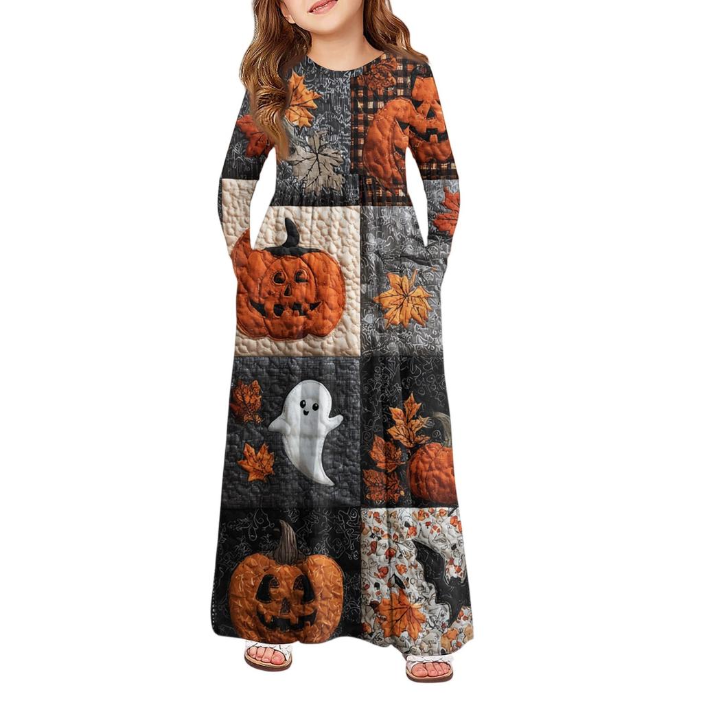 Девичье платье макси на Хэллоуин - Платье с длинным рукавом и карманами