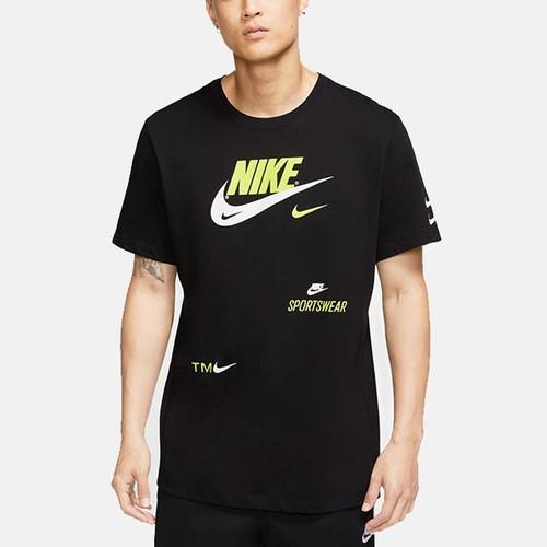 Nike Черная футболка с коротким рукавом для мужчин с принтом логотипа из двух свушей