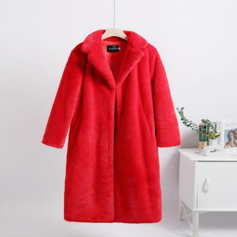 Loose Mink Fleece Imitation Leather Stitching Mid-length Jacket
