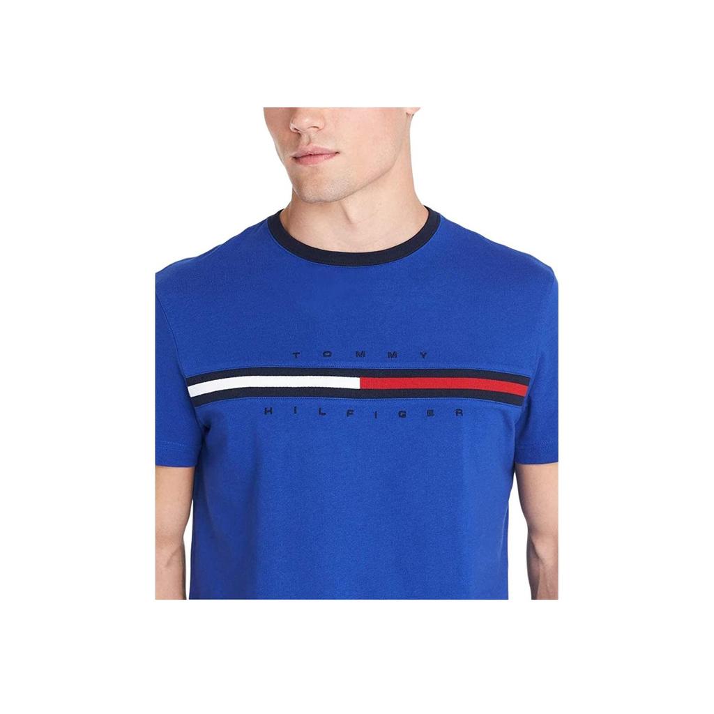 Tommy Hilfiger Мужская футболка с коротким рукавом и круглым вырезом, тканый ремешок в стиле колор-блок, вышитая буква, топ Темно-синий C837849806-422