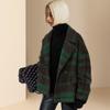 Winter High-end Short Woolen Coat Women's Long Sleeve Plaid Lapel Down Double-sided Woolen Coat