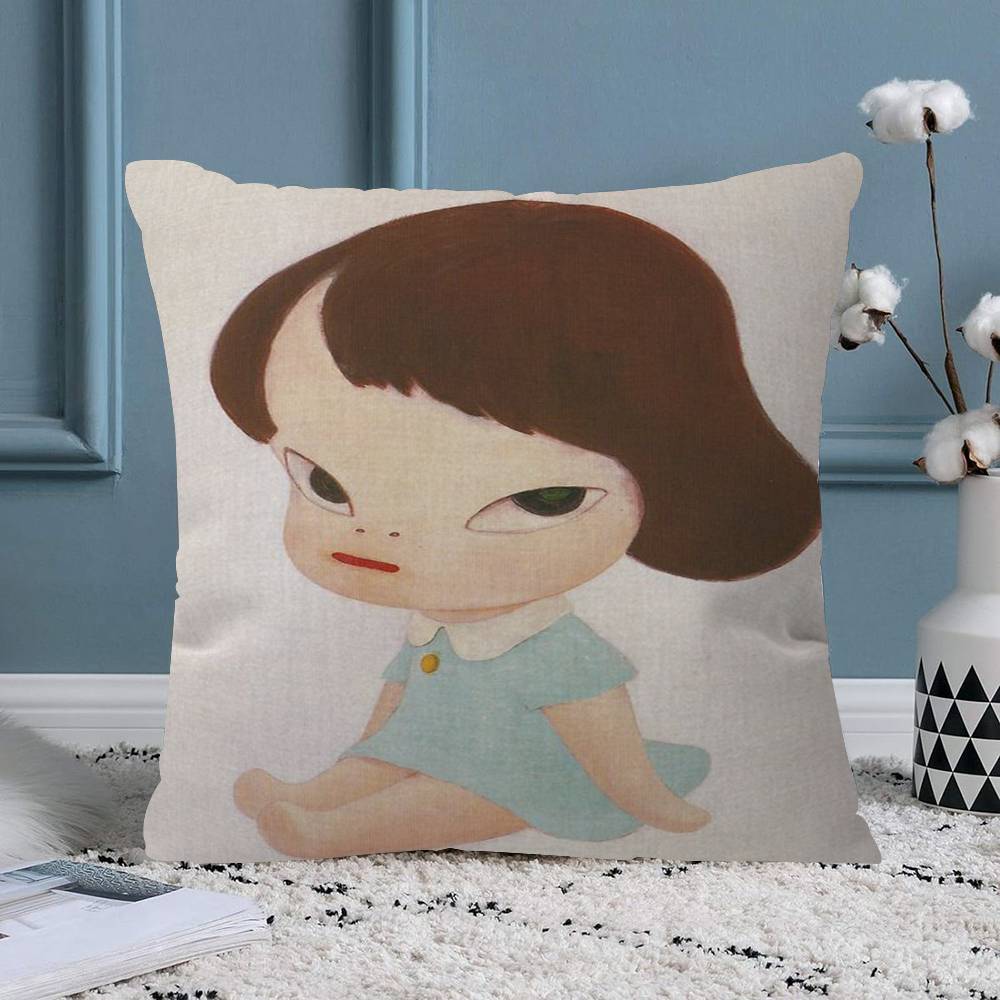 YYoshitomo Nara Art Lovely melancholy Pillow Sofa Decorative Home Doublesided Printing Short Plush Cute Cushion Cover
