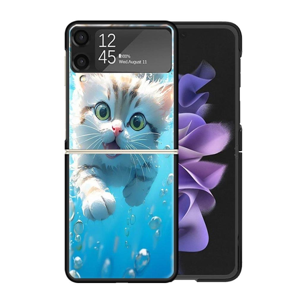 Мультяшные Милые Кошки Рыбки Эстетичные Чехлы Для Samsung Galaxy Z Flip 4 5 6 7 3 Z Flip7 Flip6 Flip4 Flip5 Flip3 5G Жесткие Ударопрочные Забавные