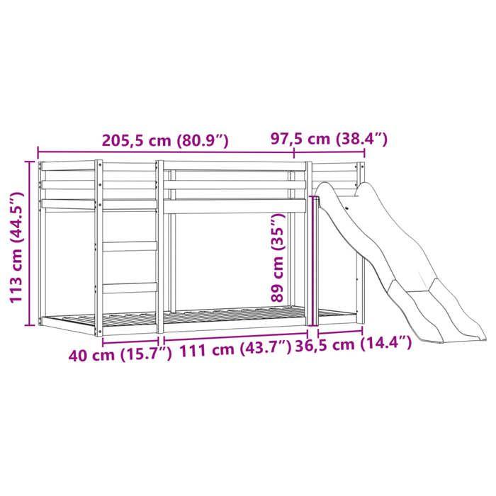 VidaXL Lit superposé avec toboggan et rideaux rose 90x200 cm, lit, cadre de lit, lit superposé bas, meuble de chambre à 3284115