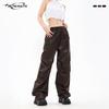 GTS American Motorcycle Style PU Leather Pants - женские повседневные свободные прямые черные плиссированные брюки