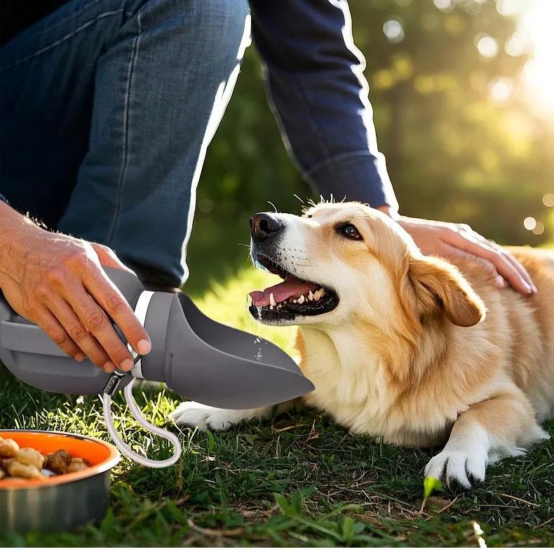 2 In 1 Silicone Dog Water Bottle, Foldable Leakproof Bpa Free Portable Pet Bottle With Carabiner For Hiking Car Travel Training 800ml