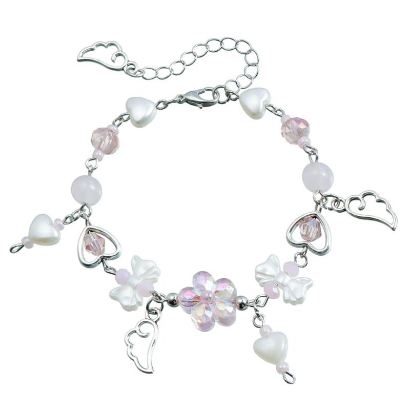 Браслет ручной работы «Крыло ангела», симпатичный браслет с бантом и бусинами, регулируемая цепочка, эстетичное ювелирное украшение, подарок для женщин и девочек