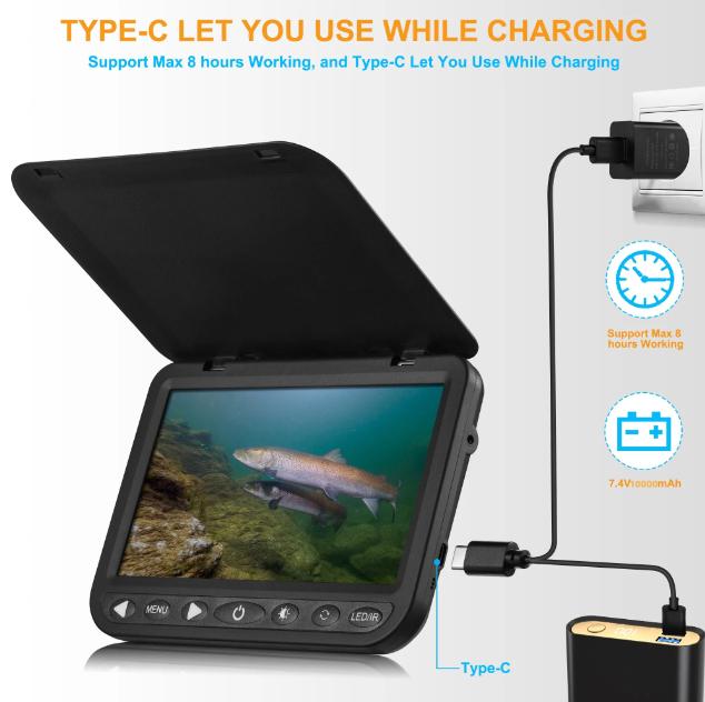 1080P 7-дюймовая подводная видеокамера MOQCQGR с аккумулятором 10000 мАч, камера для подводной рыбалки, камера для подледной рыбалки, камера для зимней рыбалки