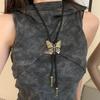 PU Woven Five-pointed Star Bolo Tie Boho Bronze Butterfly Choker Turquoise Feather Necklace Women
