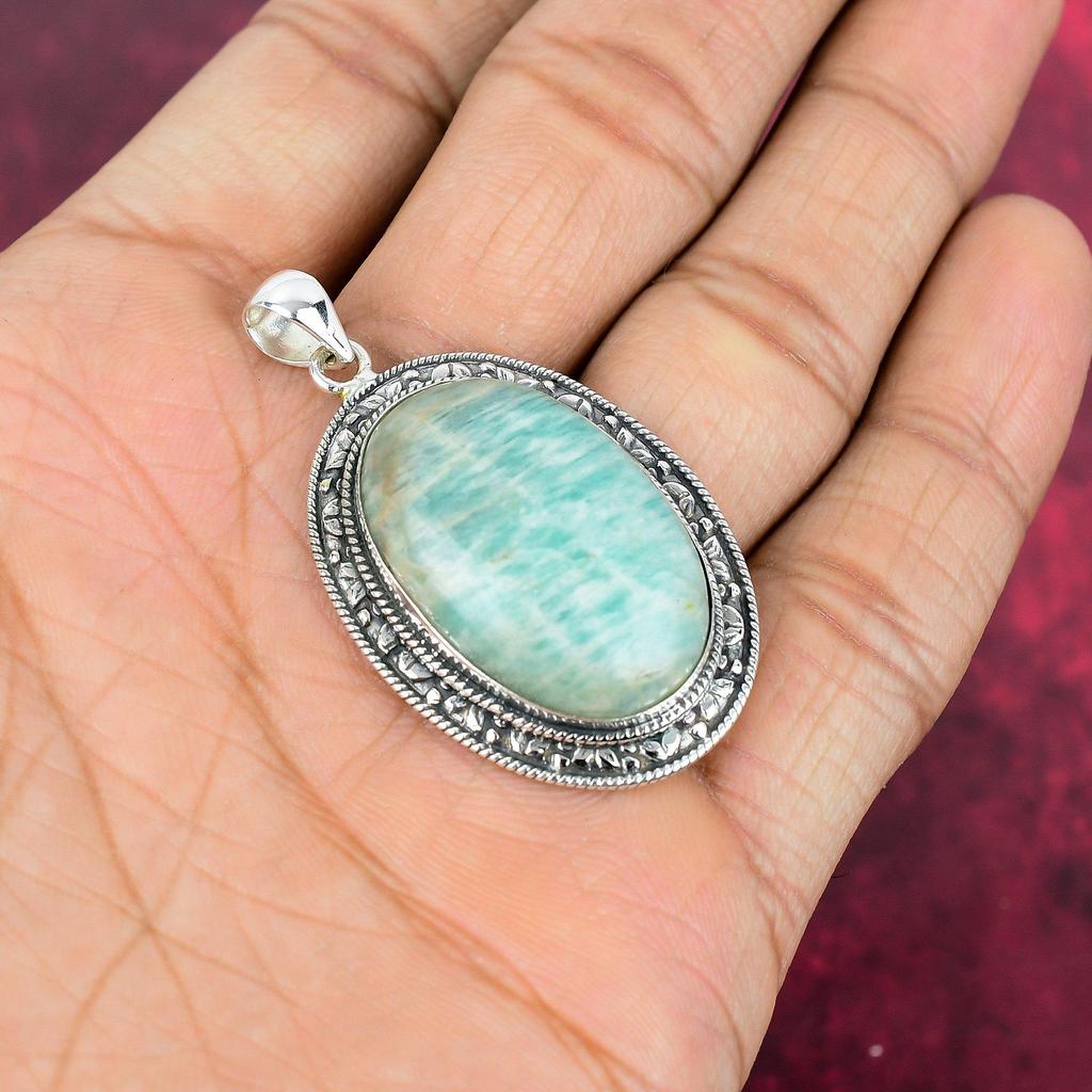 Амазонитовый кулон, 925 пробы серебряный кулон, ювелирные изделия ручной работы с драгоценными камнями, подарки для жены, абсолютно новый кулон
