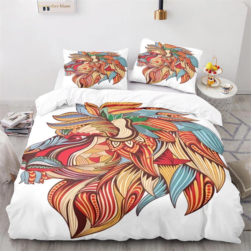 Комплект пододеяльника Львенок Мультяшный узор Дикое животное Лев Милый стиль Полный размер Постельное белье Полиэстер Пододеяльник с наволочкой