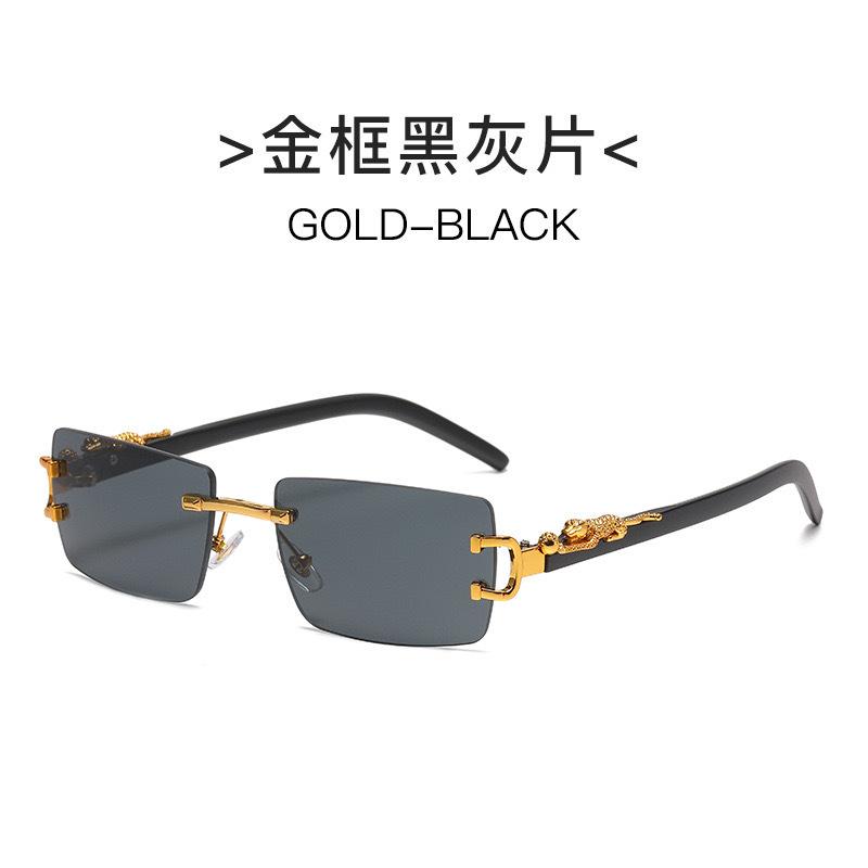 Sunglasses Frameless Square Small Frame Sunglasses Diamond-Encrusted Men'S Wood Grain Foot Glasses
