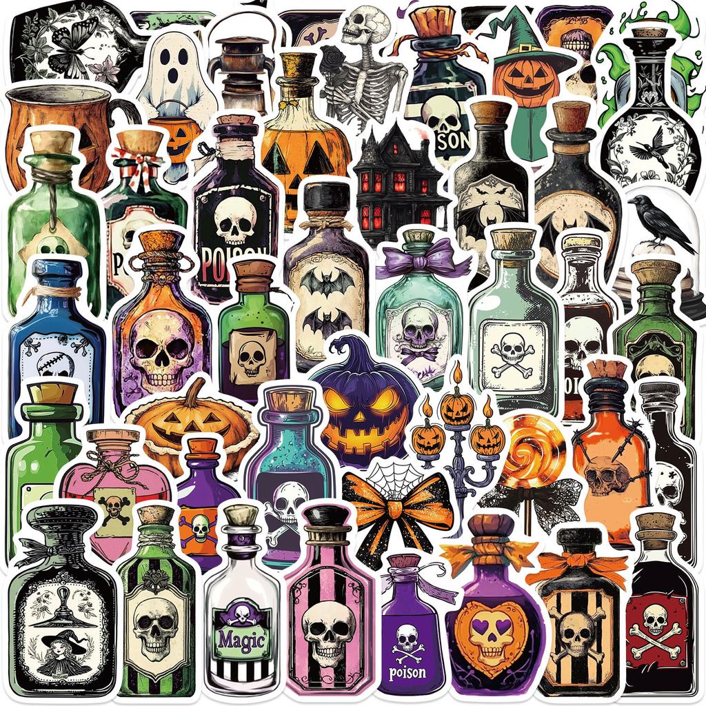 50 Cartoon Halloween Potion Bottle Graffiti Stickers Decorate Guitar Notebook Suitcase DIY